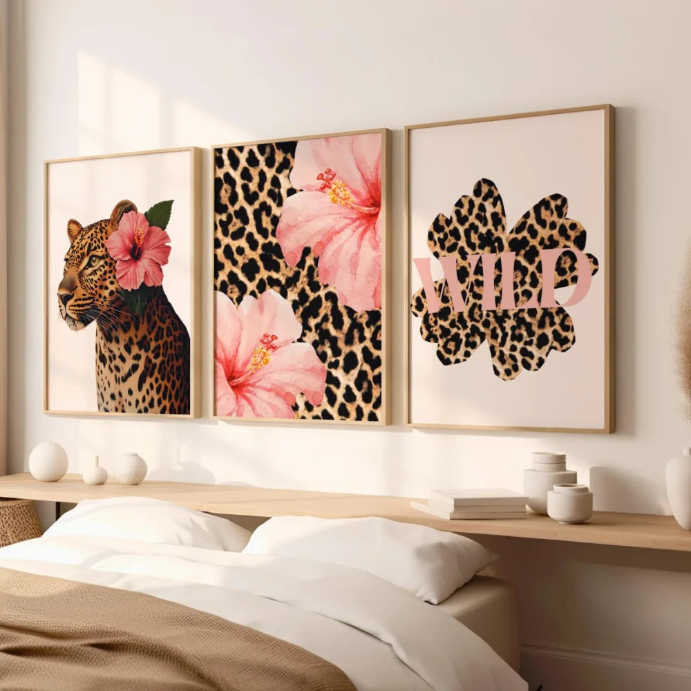 Funky Y2K Floral Leopard Canvas Prints
