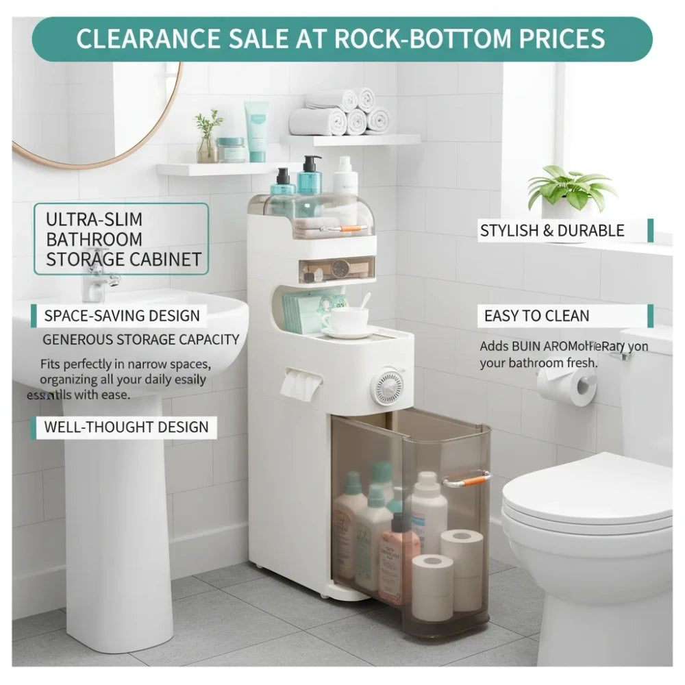 Slim Rolling Bathroom Cabinet